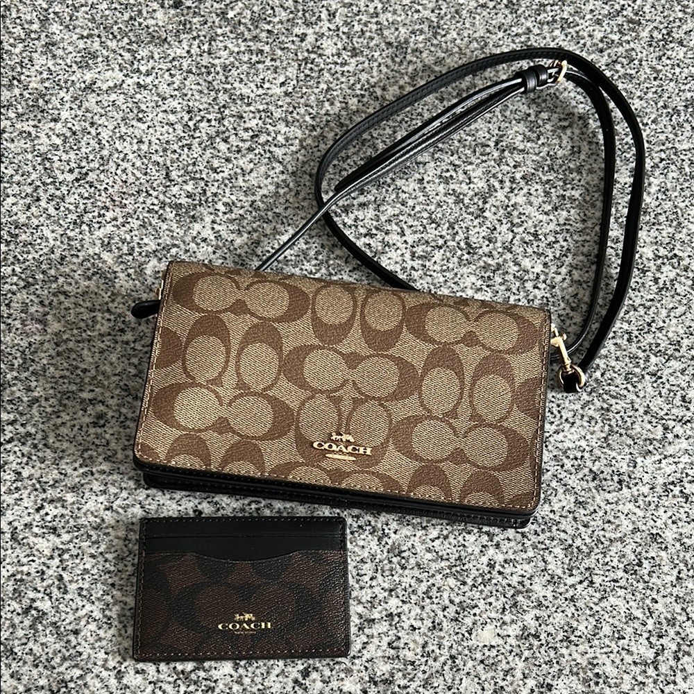Coach Brown Crossbody Bag and Card Holder Set